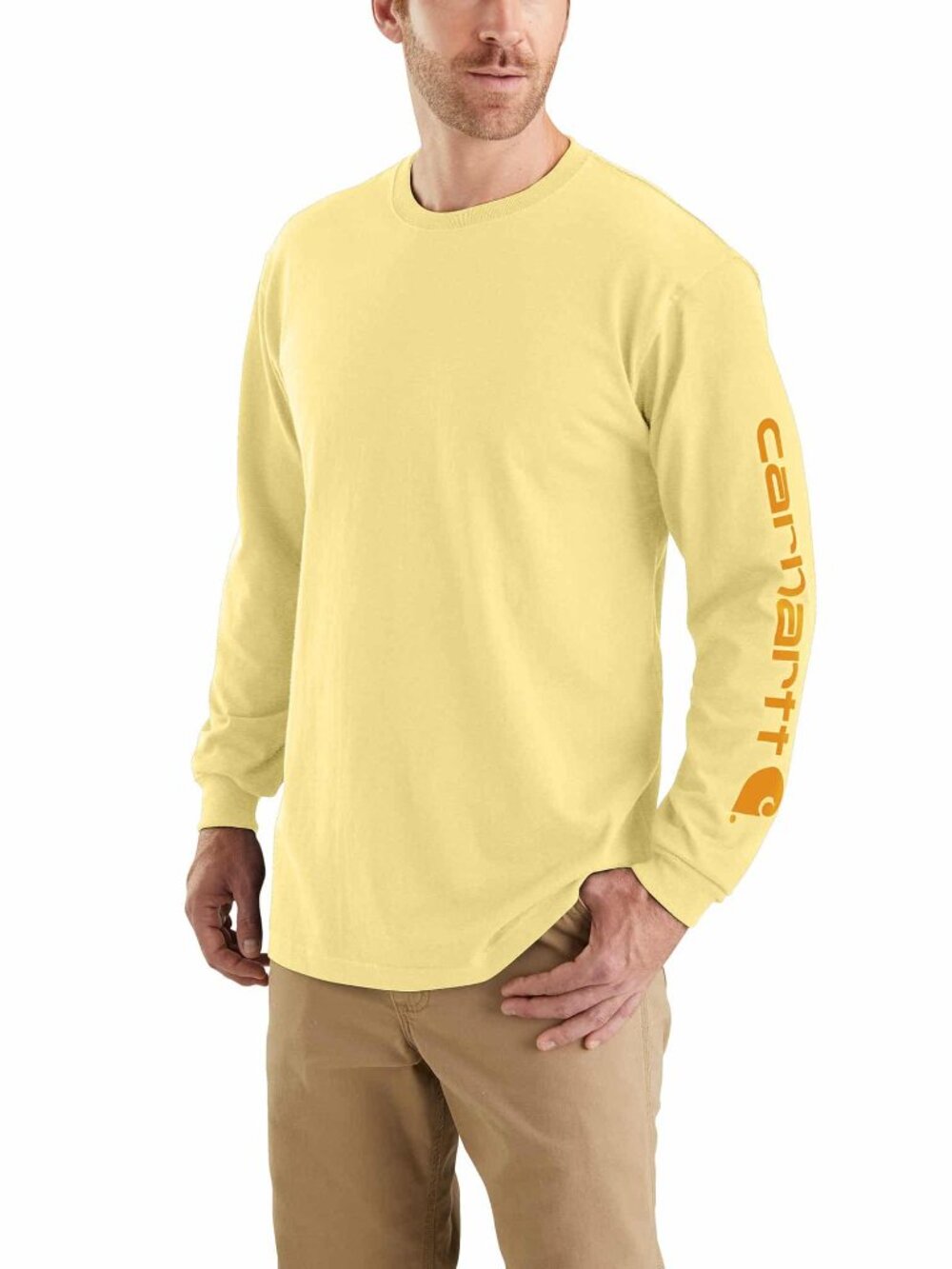 CARHARTT Loose Fit Heavyweight Long-Sleeve Logo Sleeve Graphic T-Shirt Pale Sun
